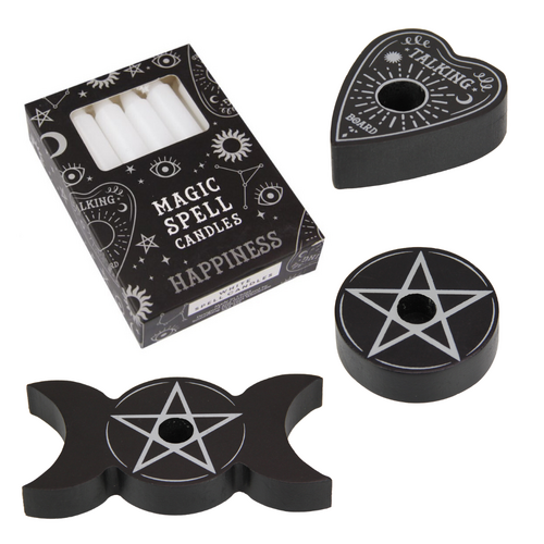 Magic Spell Candles Display Set 12 Tapers & 3 Mini Candle Holders, Ouija Witch Theme 10cm