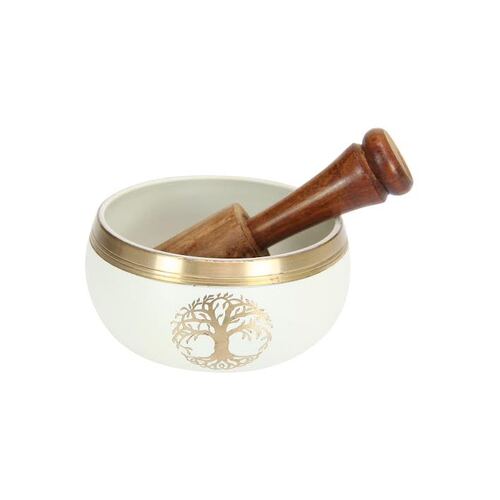 10cm Diameter White and Gold Tree of Life Tibetan Singing Metal Bowl Meditation