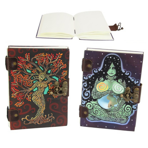Journal Set 2pce Paper Notebooks Tree of Life Designs Coptic Bind Leather 20x15cm