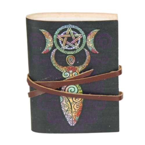 Wicca Moon Pocket Journal Leather 10cm Mystic Design Spell Book (4x3")