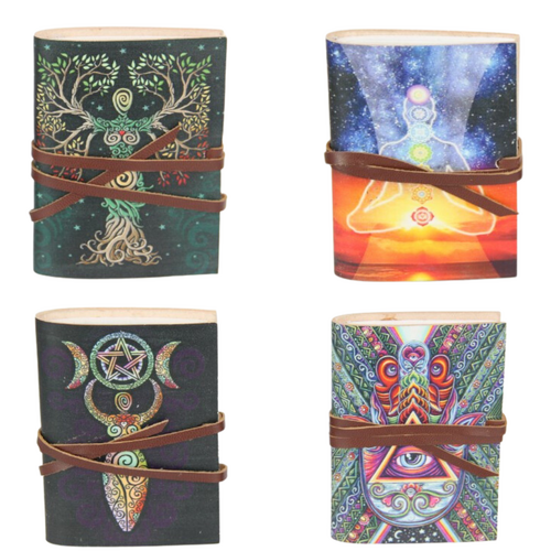 4x Pocket Journals Set Leather 10cm Mystic Design Spell/Writing Book (4x3")