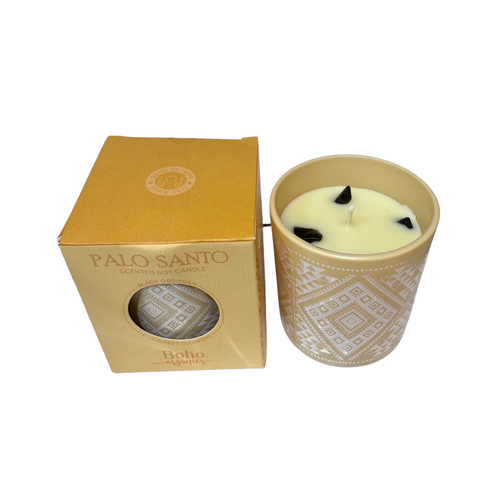 120g Boho Organics Candle with Gem, Palo Santo Scent for Relaxing Home Decor