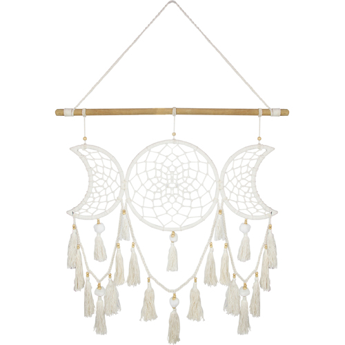 Triple Moon Dream Catcher on Driftwood 125cm Length with Beads Wall Art Hanger