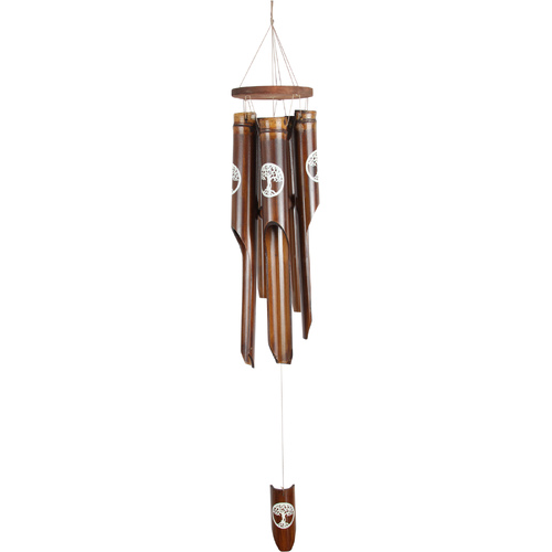 5 Tube Bamboo Wind Chime with Tree Of Life Design Natural Soft Tone 1pce
