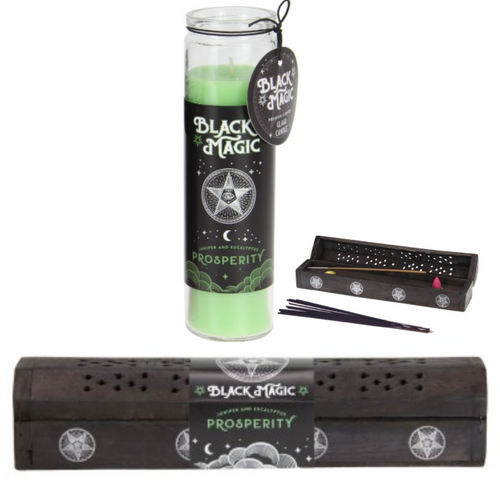 Juniper & Eucalyptus Scented Candle & Incense Sticks with Holder Green Spell Set