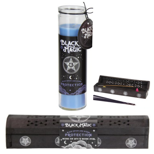 Black Opium & Myrrh Scented Candle & Incense Sticks with Holder Blue Spell Set