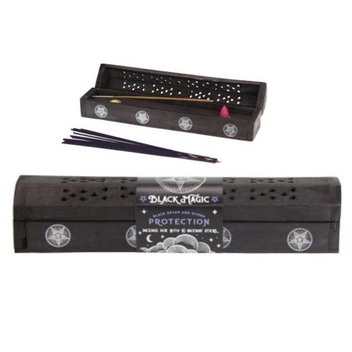 Black Magic Incense Box Holder with 10 Scented Sticks Black Opium & Myrrh