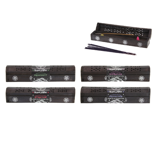 4x Black Magic Incense Set with Box Holders with 4 Asstd Scented Sticks 