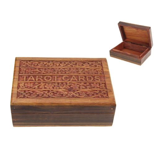 Tarot Card Storage Box Natural Sheesham Wooden Engraved 18x13cm 1pce