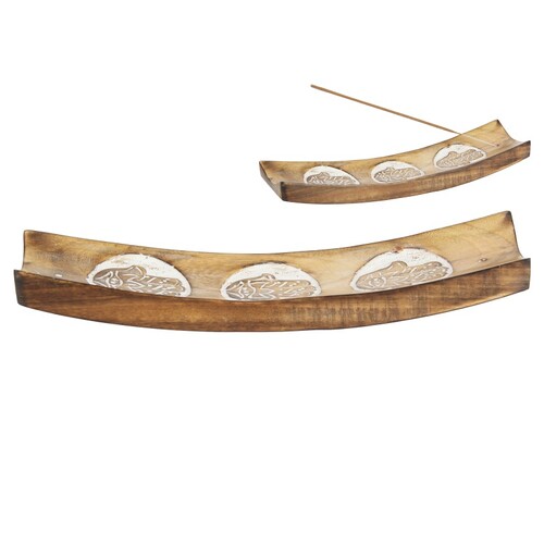 Incense Burner Hamsa Engraved Hand Design Natural Wooden 28cm 1pce Holder