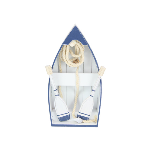 Boat & Oars Ornament Wooden Navy Blue & White Decoration 33cm 1pce