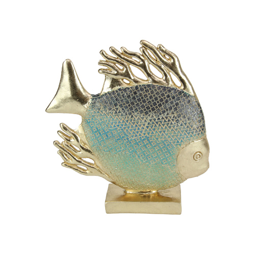 Fish Ornament Free Standing Blue & Gold Metallic Colours 24cm 1pce