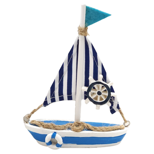 Sailing Boat Ornament Blue Nautical Stripes Sail 13.5cm 1pce Beach Decor