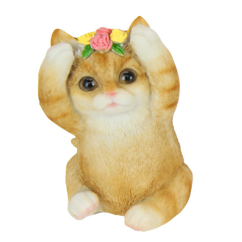 Wise Cat Sitting Ornament Hear No Evil Design Yellow 9cm 1pce