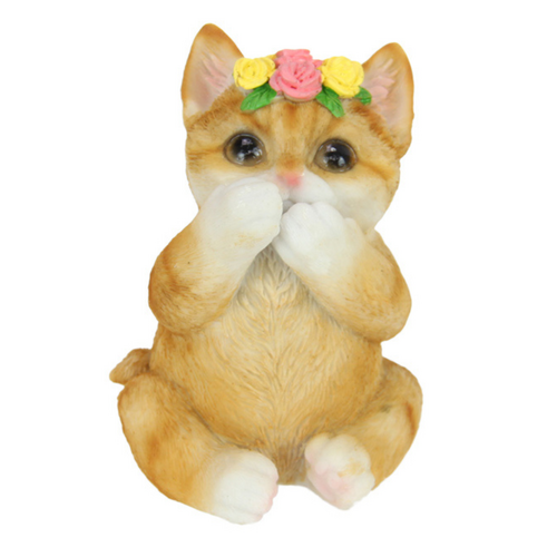Wise Cat Sitting Ornament Speak No Evil Design Yellow 9cm 1pce