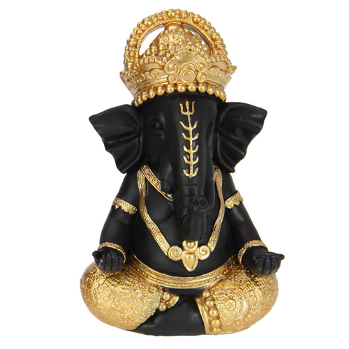 Ganesh Statue Ornament Black & Gold Colours Meditating 17cm 1pce Resin