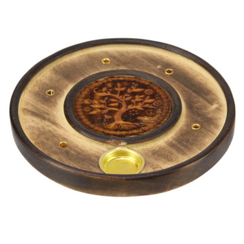 Incense Stick & Cone Holder 10cm Round Shape - Tree of Life Design