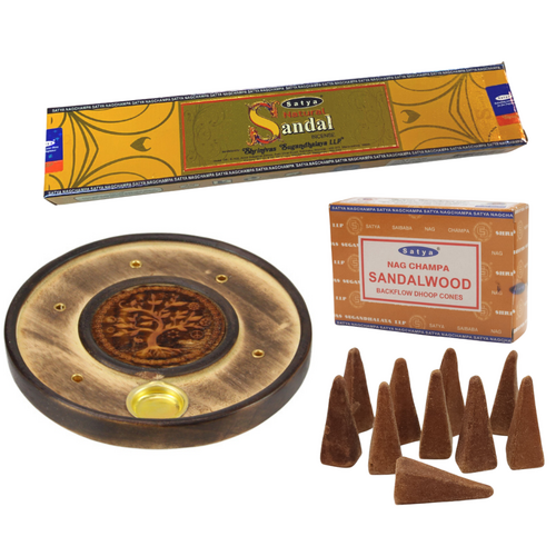 Incense Bundle Cones, Sticks & Holder 10cm Round - Sandalwood Scent