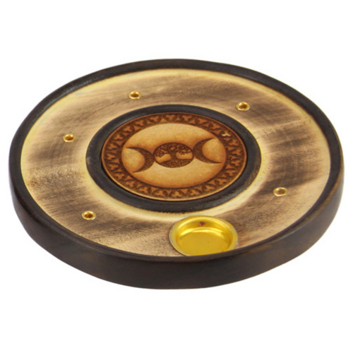 Incense Stick & Cone Holder 10cm Round Shape - Wiccan Sun & Moon Design