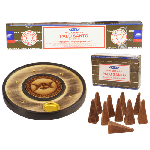Incense Bundle Cones, Sticks & Holder 10cm Round - Palo Santo Scent