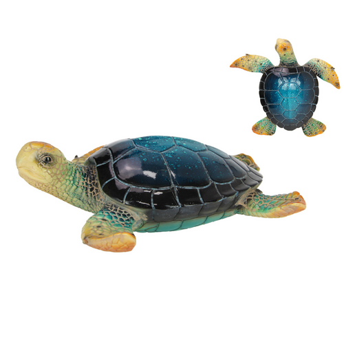 Realistic Turtle Ornament Natural Blue Toned Shell Wall Hangable 29cm Resin
