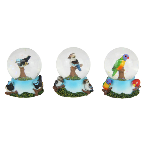 3x Snow Globes Set Birds Animal Design in Glass Water Ball 4.5cm Bundle