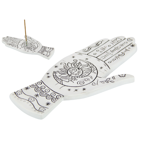 Palmistry Incense Stick Holder & Burner White Henna Sun Design 19cm 1pce