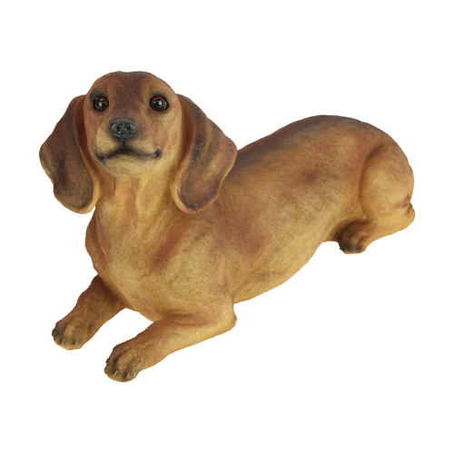 Dachshund Dog Statue Realistic Look & Size 45cm Laying Down Brown Resin 1pce