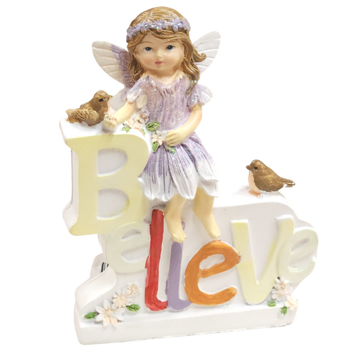 Fairy Believe Ornament Purple Cute Inspirational Word Decoration 11cm 1pce