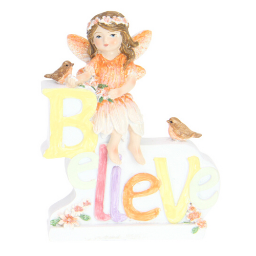 Fairy Believe Ornament Orange Cute Inspirational Word Decoration 11cm 1pce
