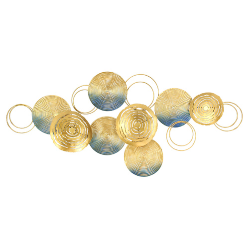 Blue & Gold Metal Disc Wall Art 99cm Length Moroccan 3D Decor