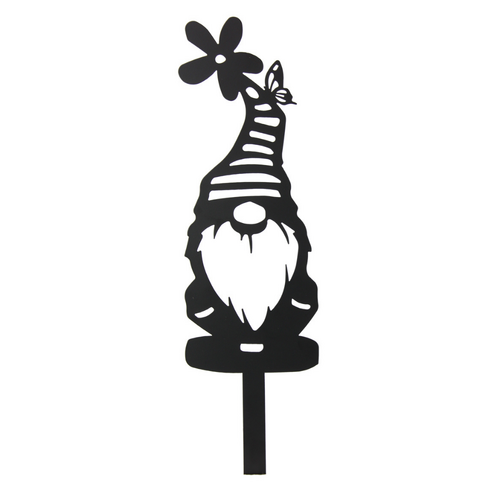 51cm Gnome Garden Stake Stripey Hat Black Metal 1pce