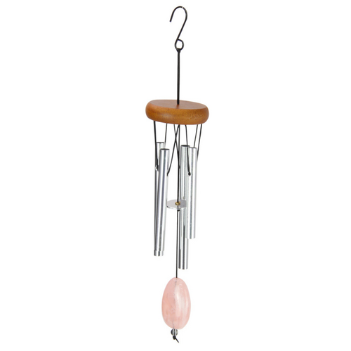Gemstone Wind Chime Pink Sail High Zen Pitch Wooden Top 23cm