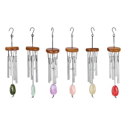 6x Mini Wind Chimes Set Assorted Colours High Zen Pitch Wooden Top 23cm