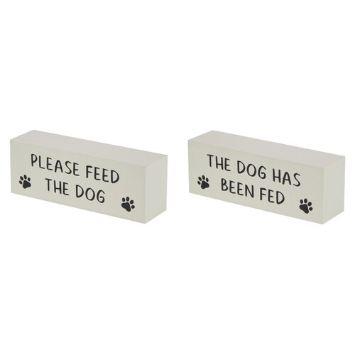 Feed Dog Reminder Block Sign Double Sided 15cm 1pce