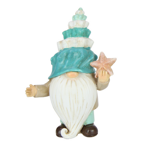Beach Gnome Ornament Aqua Blue with Big Beard Starfish 13cm Resin 1pce