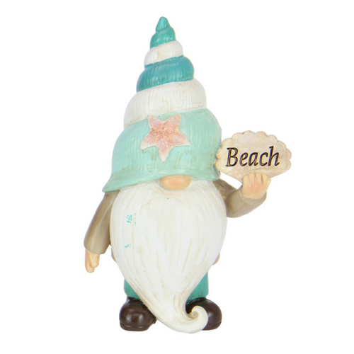 Beach Gnome Ornament Aqua Blue with Sign 13cm Resin 1pce