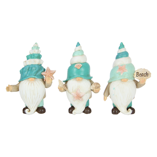 3x Beach Gnomes Set Cute Home Decoration Aqua Blue 13cm Resin Bundle