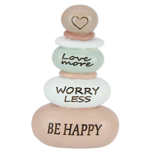 Cairn Rock Stack with Be Happy Inspirational Wording 13cm Resin 1pce