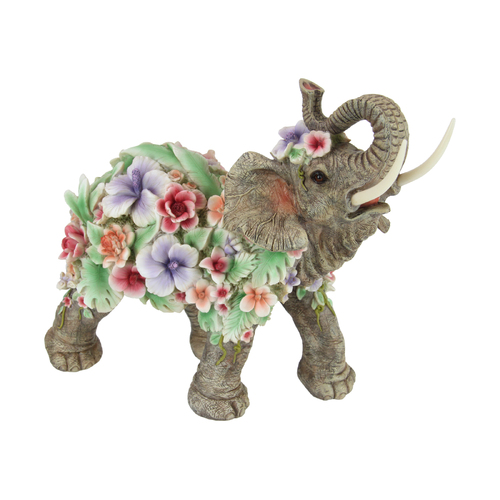 Elephant Statue in Colourful Floral Design Outdoor & Garden Resin 29cm