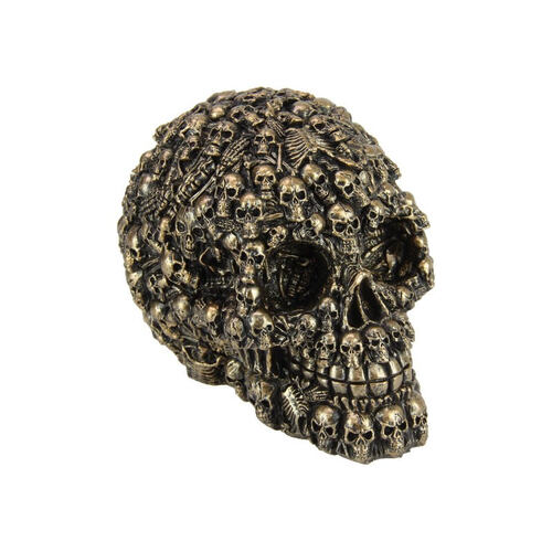 13cm Skull Metallic Gold/Black With Bones Resin Decor Man Cave Ornament Gift