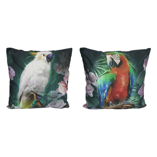 2x Cushions Set Tropical Bird Themed Floral Greenery 45cm x 45cm with Inserts