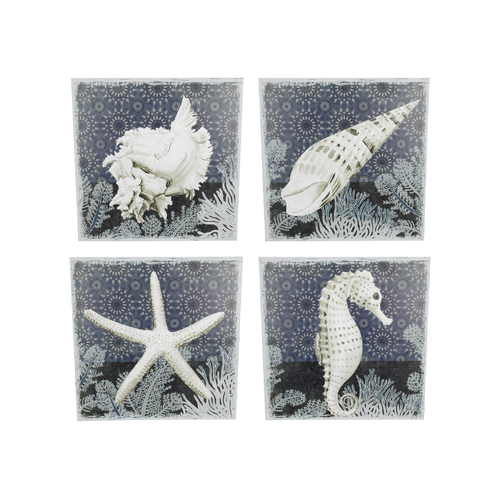 4x Canvas Prints Nautical Sealife Set 50cm Stretched & Framed Ready to Hang