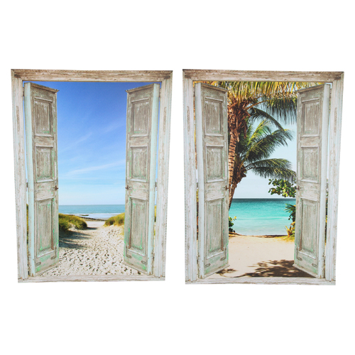 2x Canvas Prints Set Doorway to Beach 50x70cm Size Stretched on Frame