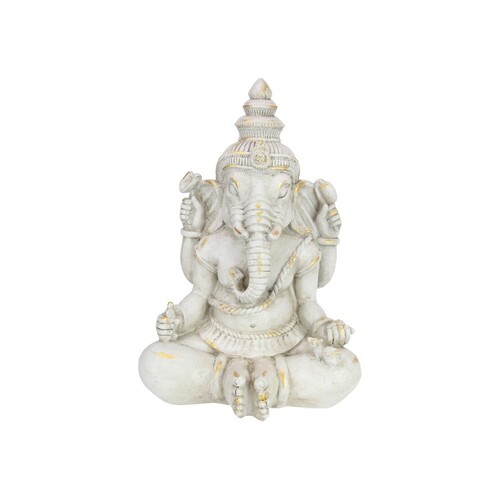 Ganesh Buddha Statue in Cream White & Gold 39cm Meditating