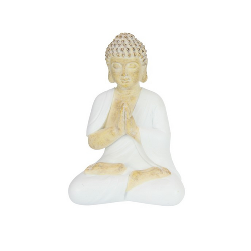 Beige Rulai Buddha Praying Pose in White Robe 20cm Figurine Statue Ornament