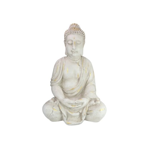 Rulai Buddha Statue in Cream White & Gold 68cm Meditating