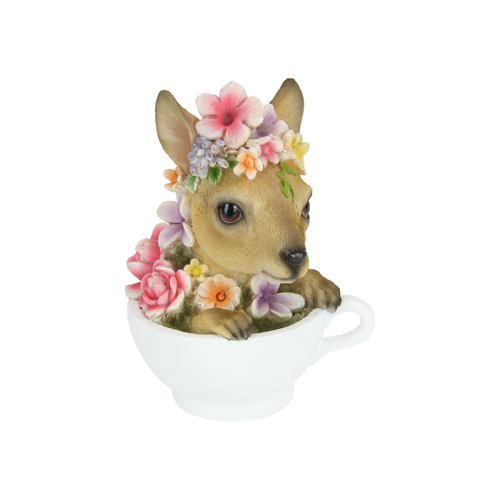 Baby Kangaroo Teacup Ornament in Colourful Floral Design Garden Resin 15cm