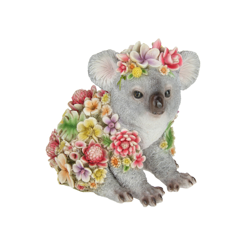 Koala Statue in Colourful Floral Design Outdoor & Garden Resin 22cm