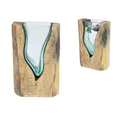 Glass Blown Vase in Driftwood - 16x10x25cm Natural Rustic Table Decor